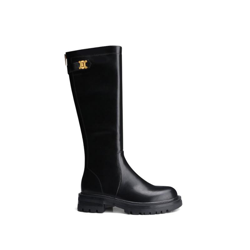 Women's Round Toe Thick-soled Medium Thick Heel Long Knight Boots