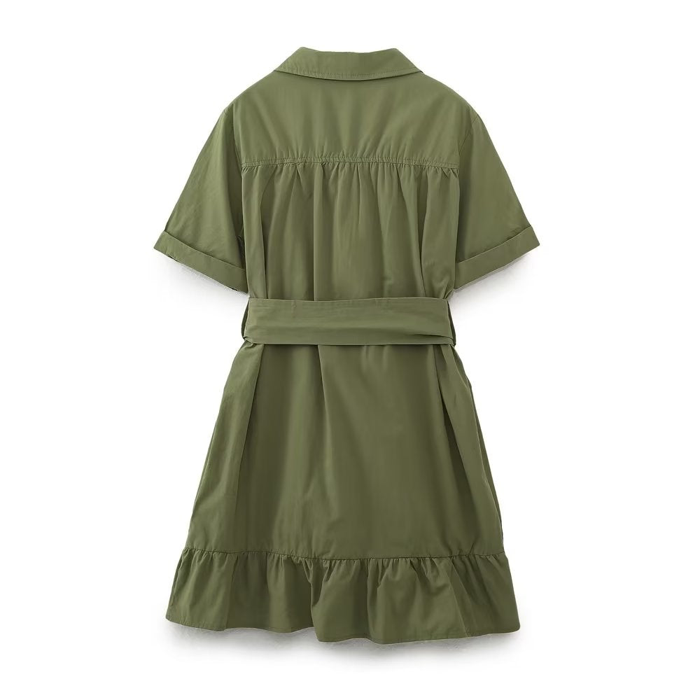 Spring Women Clothing Simple Graceful Waistband Poplin Dress – Elegant Floral Print Midi Dress