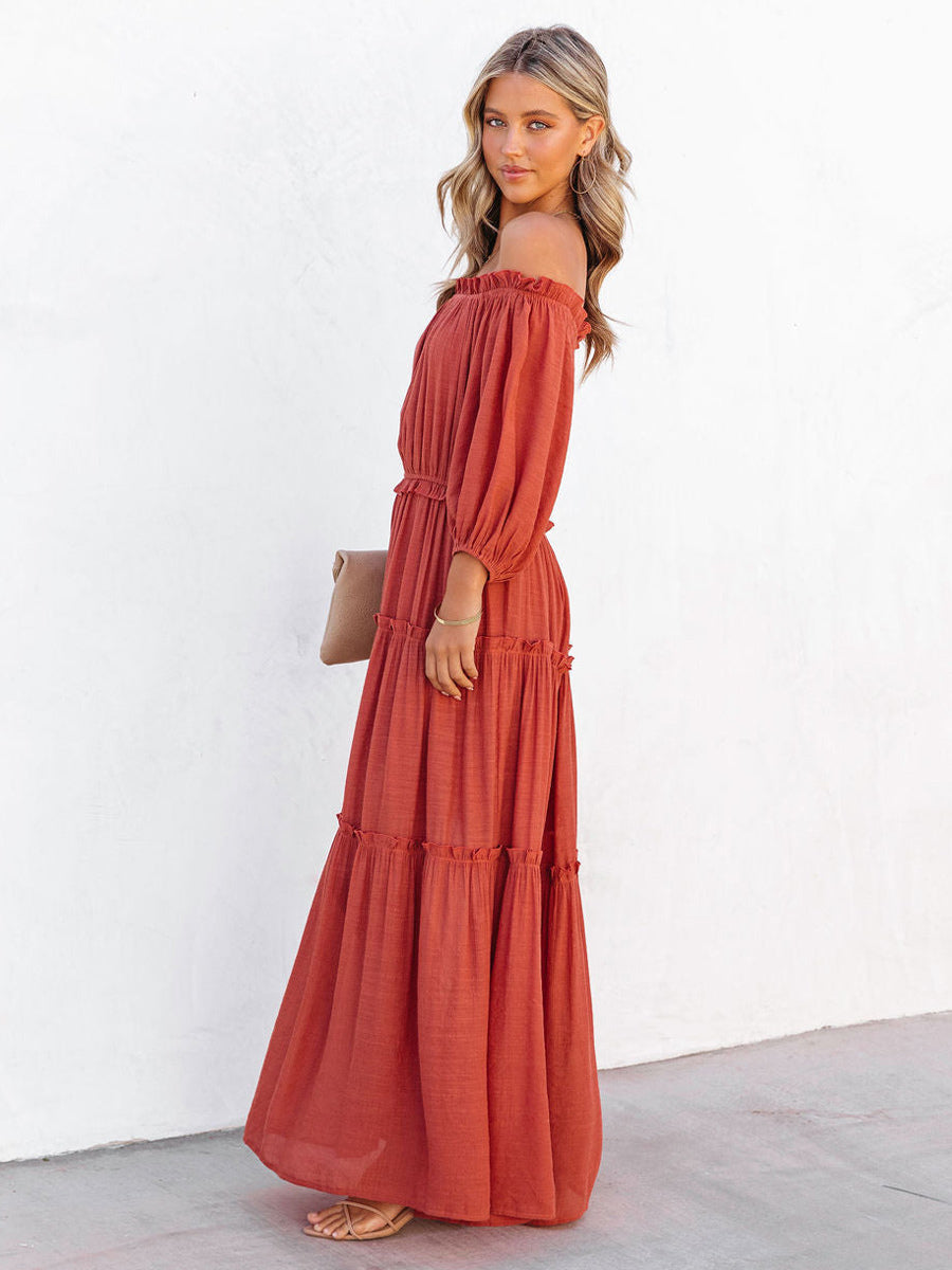 Boho Dress Ruffles Off The Shoulder Tiered Casual Summer Maxi Dresses