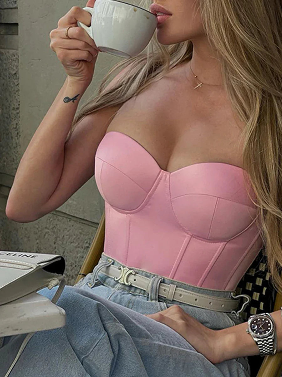 Satin Solid Slim Fit Strapless