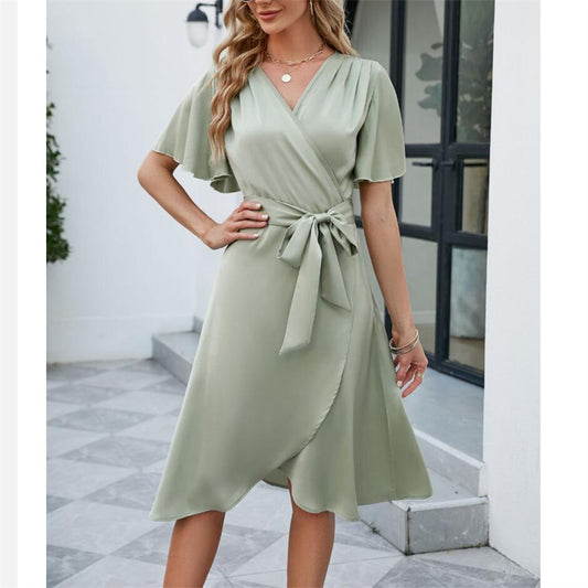 V-Neck Flared Sleeve Mini Dress in Multiple Colors