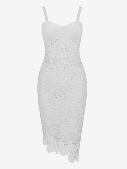 Bodycon Dress Lace Wide Strap Backless Asymmetrical Party Midi Dresses