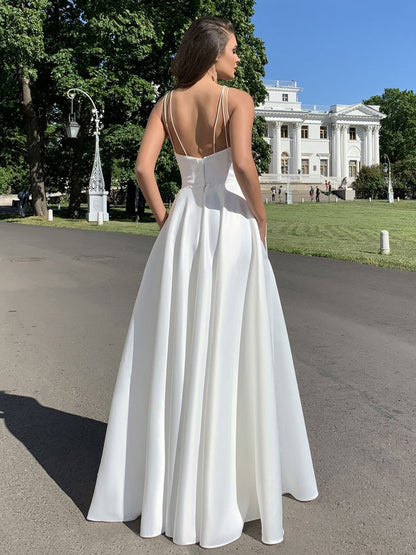 Maxi Dresses Straps Neck Sleeveless White High Split   Floor Length Dress
