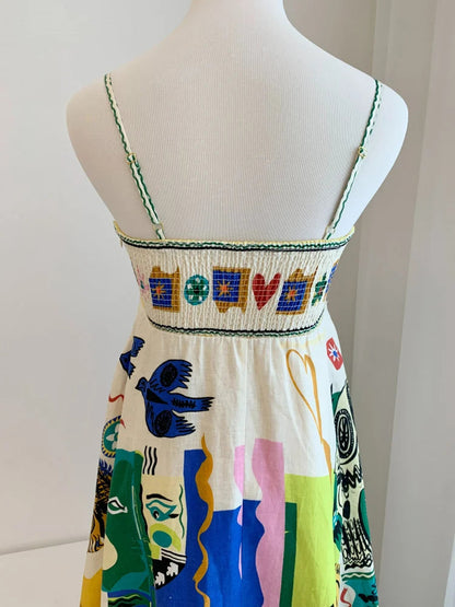 Sundress Graffiti Print Midi Dress Ivory
