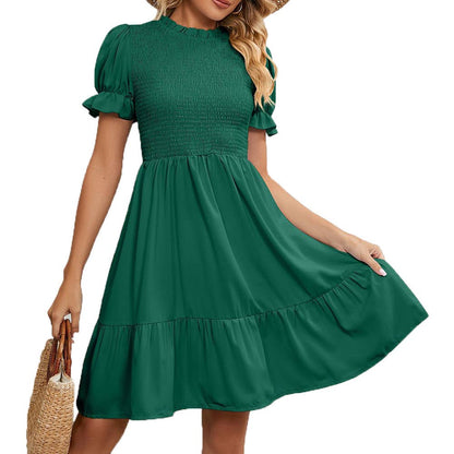 Short Sleeve Pleated Round Neck Midi Dress for Every Occasion
