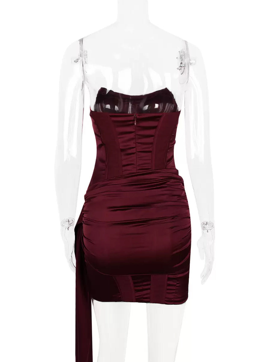 Bodycon Dress Strapless Pleated Asymmetrical Sexy Party Mini Dresses