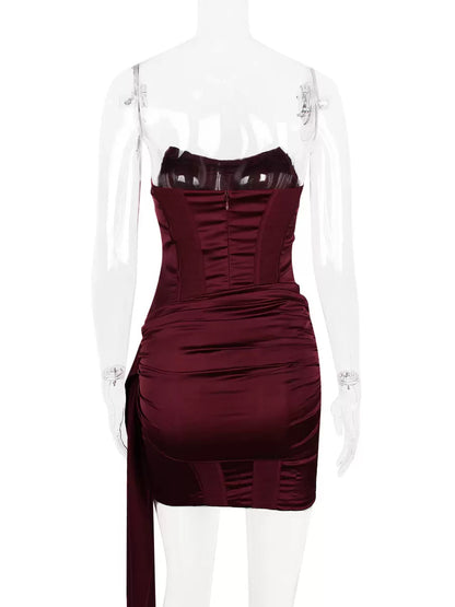 Bodycon Dress Strapless Pleated Asymmetrical Sexy Party Mini Dresses