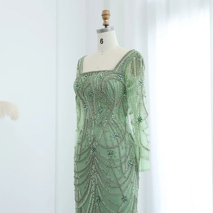 Green Mermaid Square Neckline Tulle Party Dress