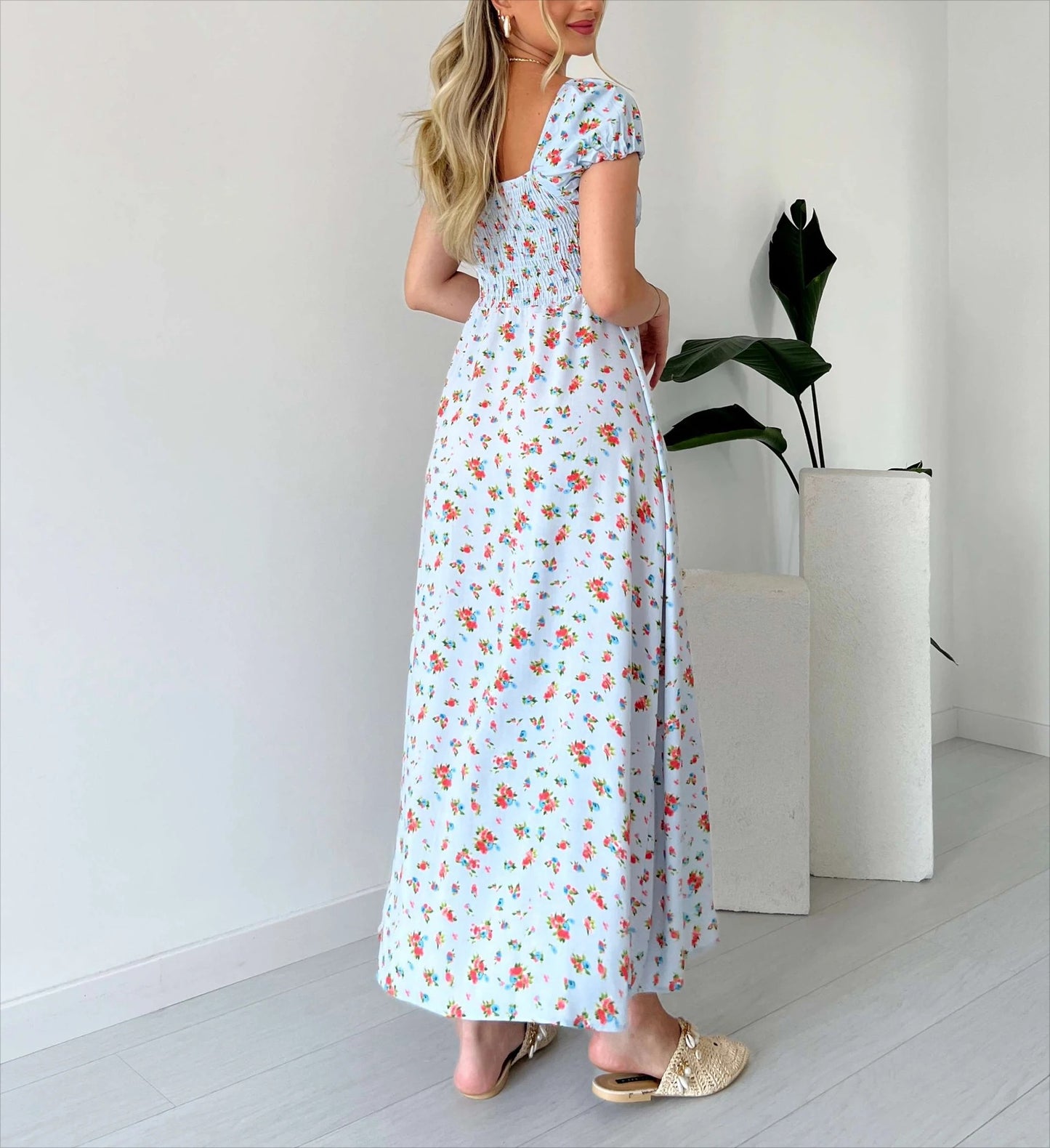 Floral Print Smocked Midi Dress