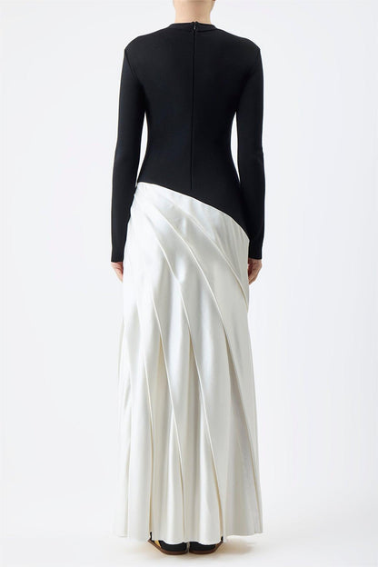 Round Neck Long Sleeve Splicing  Midi Dress