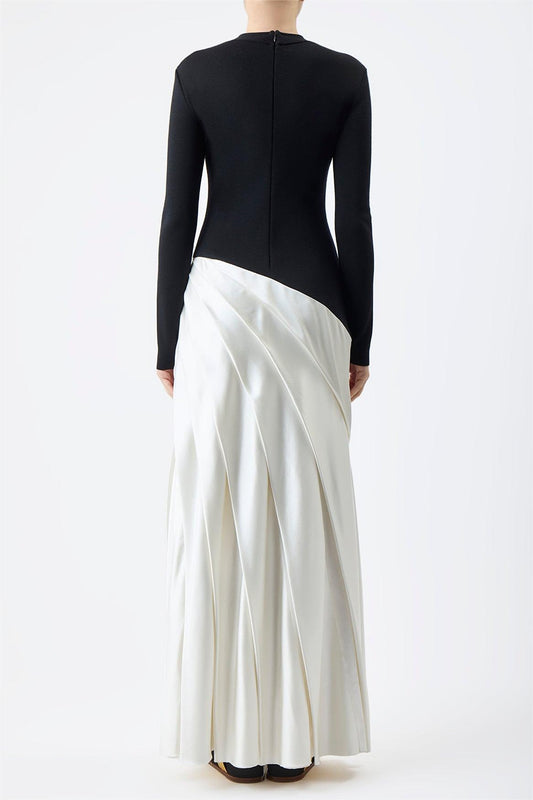 Round Neck Long Sleeve Splicing  Midi Dress