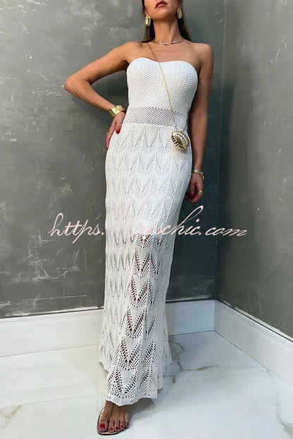 Romantic Story Knit Texture Off Shoulder Stretch Maxi Dress