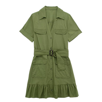 Spring Women Clothing Simple Graceful Waistband Poplin Dress – Elegant Floral Print Midi Dress