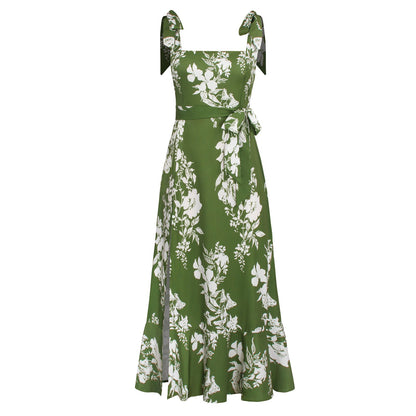 BUDDING BEAUTY SPLIT FLORAL MAXI DRESS - GREEN