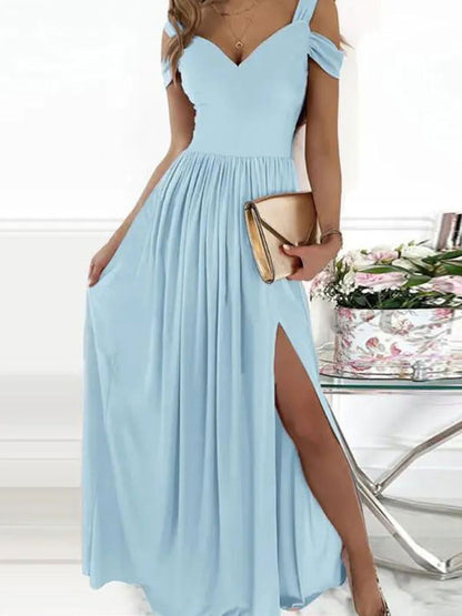 Off-The-Shoulder Maxi Dress Short Sleeves Sexy Open Shoulder Long Dress