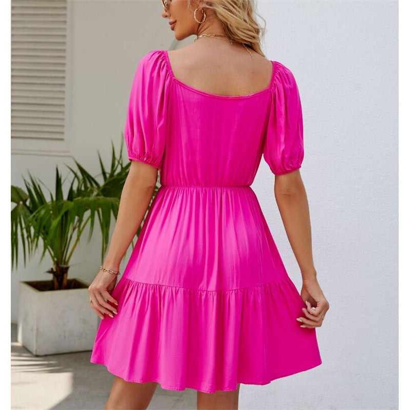 Bubble Sleeve Square Neck Mini Dress in Various Colors