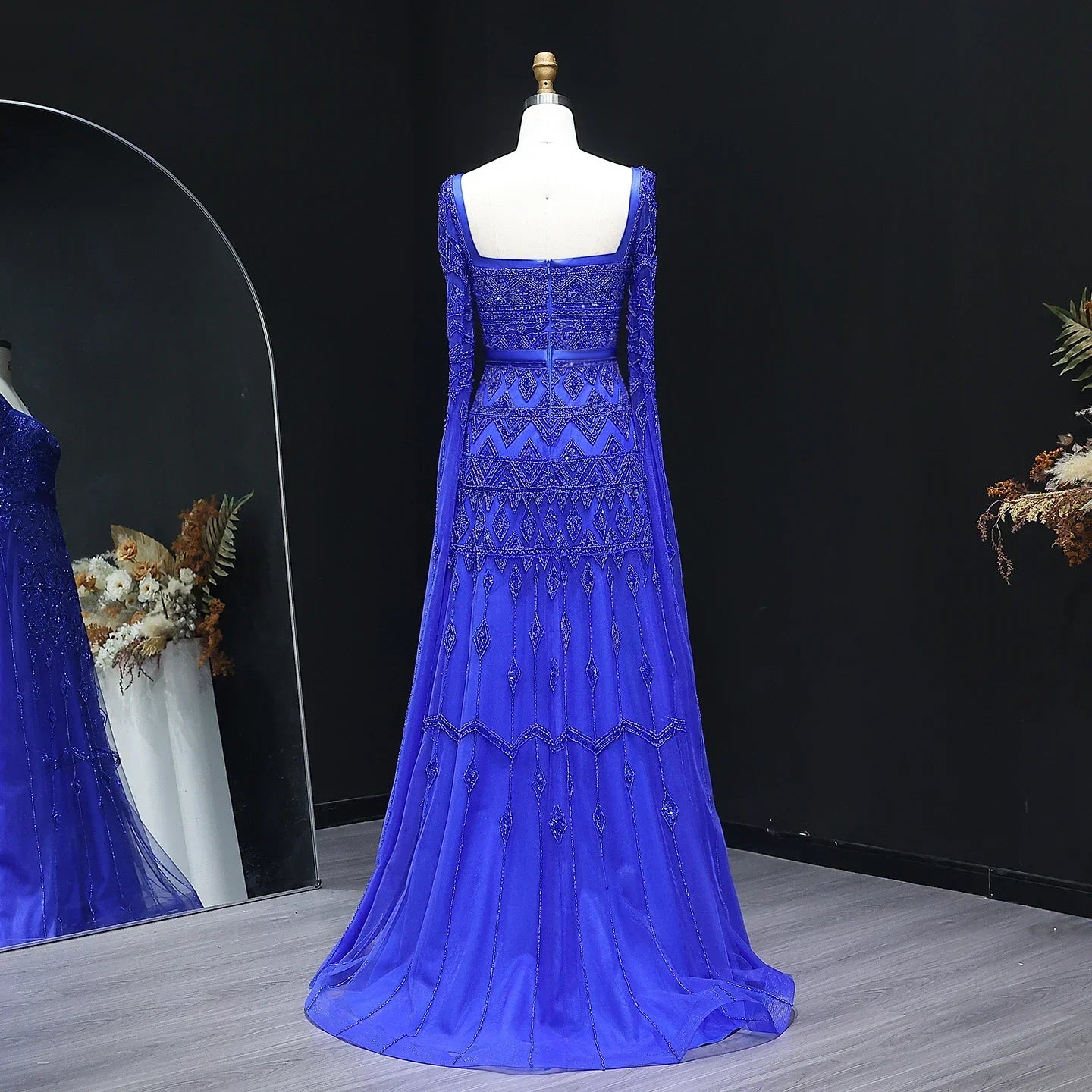 Crystal Beading Evening Dress with Cape Sleeve Customized