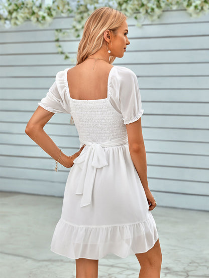 Mini Dresses Light Green Short Sleeves Short Dress