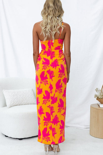 Right Time Floral Print One Shoulder Slit Maxi Dress
