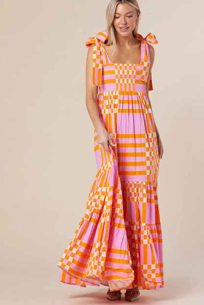 pink gingham maxi dress