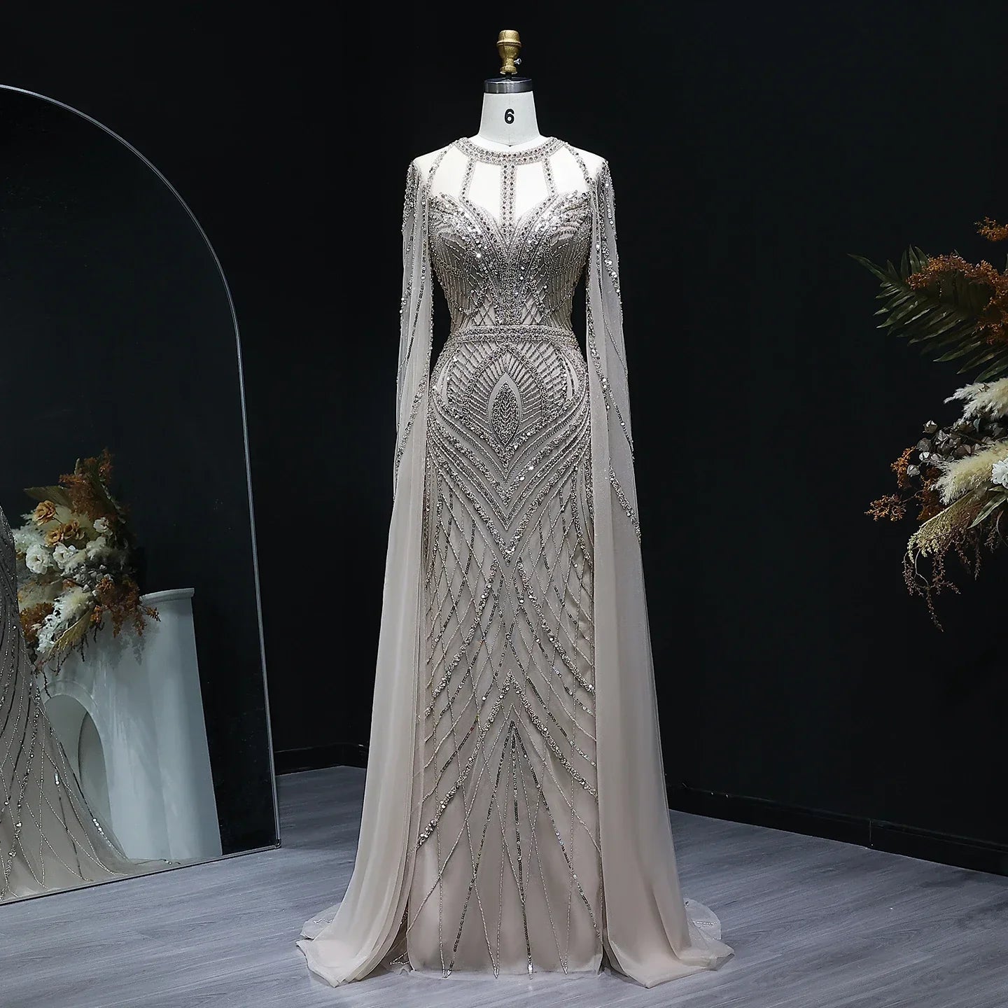 Green Mermaid Evening Dress with Cape Sleeves