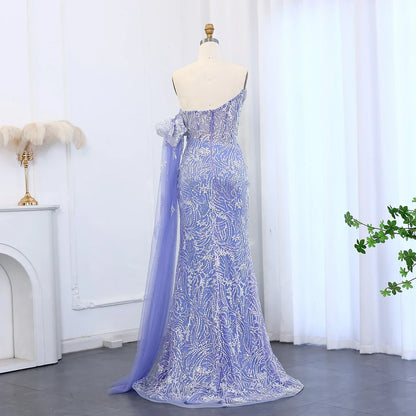 Mermaid Cape Sleeve Scalloped Green Evening Dress