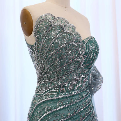 Mermaid Cape Sleeve Scalloped Green Evening Dress