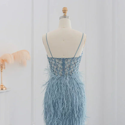 Feathers Spaghetti Straps Side Slit Prom Dress