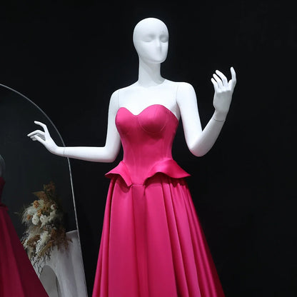 Fuchsia Sweetheart Ruffles Floor-Length Dress