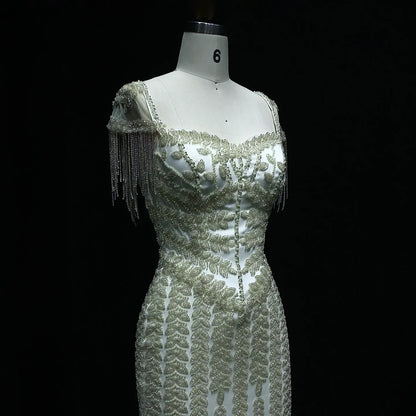 Cream tassel Straight  Pink Evening Dress