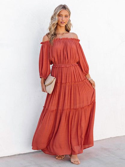 Boho Dress Ruffles Off The Shoulder Tiered Casual Summer Maxi Dresses