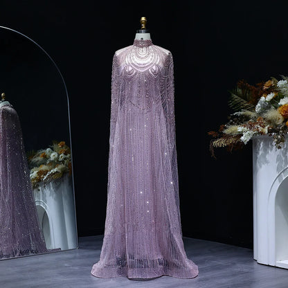Beaded Nude Kaftan Evening Dress
