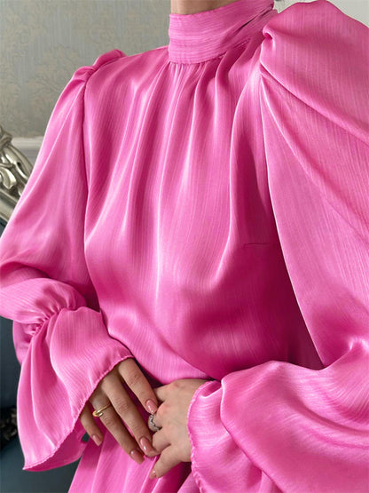 Tossy Ruffled Lace-Up Slim Mini Dress Women Long Sleeve Elegant Patchwork Casual Solid Dress