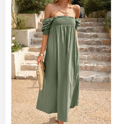 Solid Color Square Neck Maxi Dress in Apricot Green Khaki Orange
