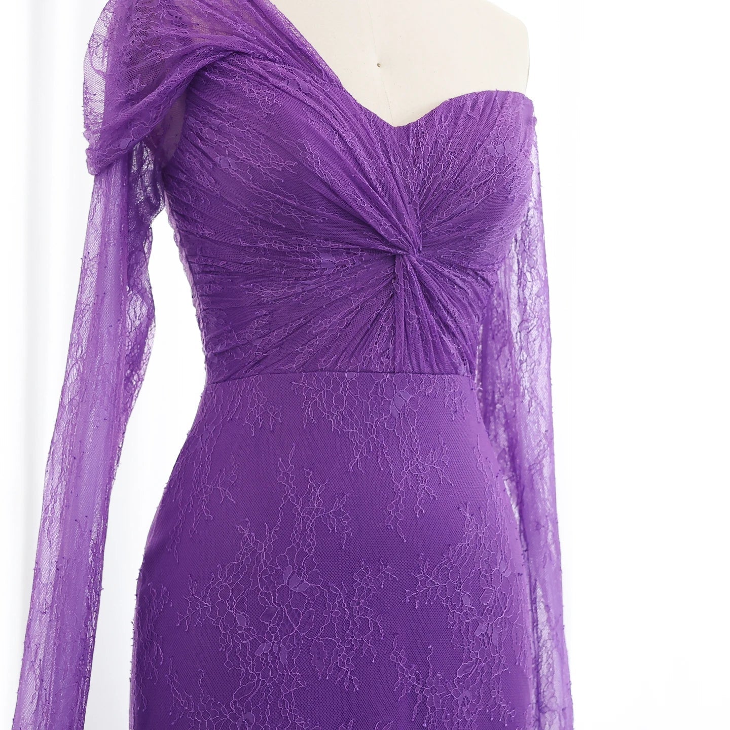 Lace Purple Mermaid Evening Dress with Cap Sleeves