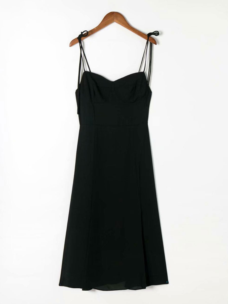 Summer Midi Dress Green Straps Neck Split Front Beach Dress