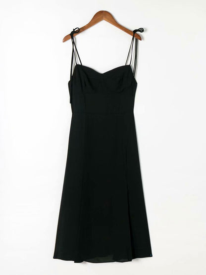 Summer Midi Dress Green Straps Neck Split Front Beach Dress