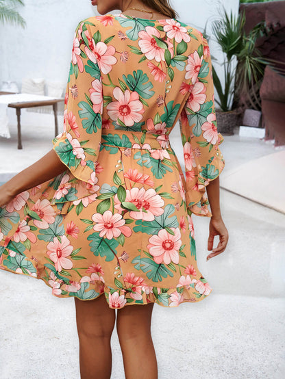 Sienna Floral Wrap Mini Dress - Yellow