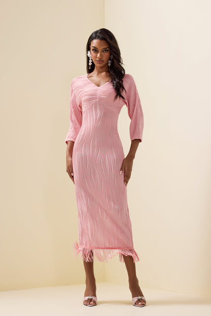 Solid Knit Tassel Midi Dress