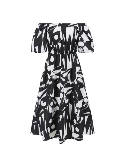 Summer in Amalfi Puff Sleeve Midi Dress - Black