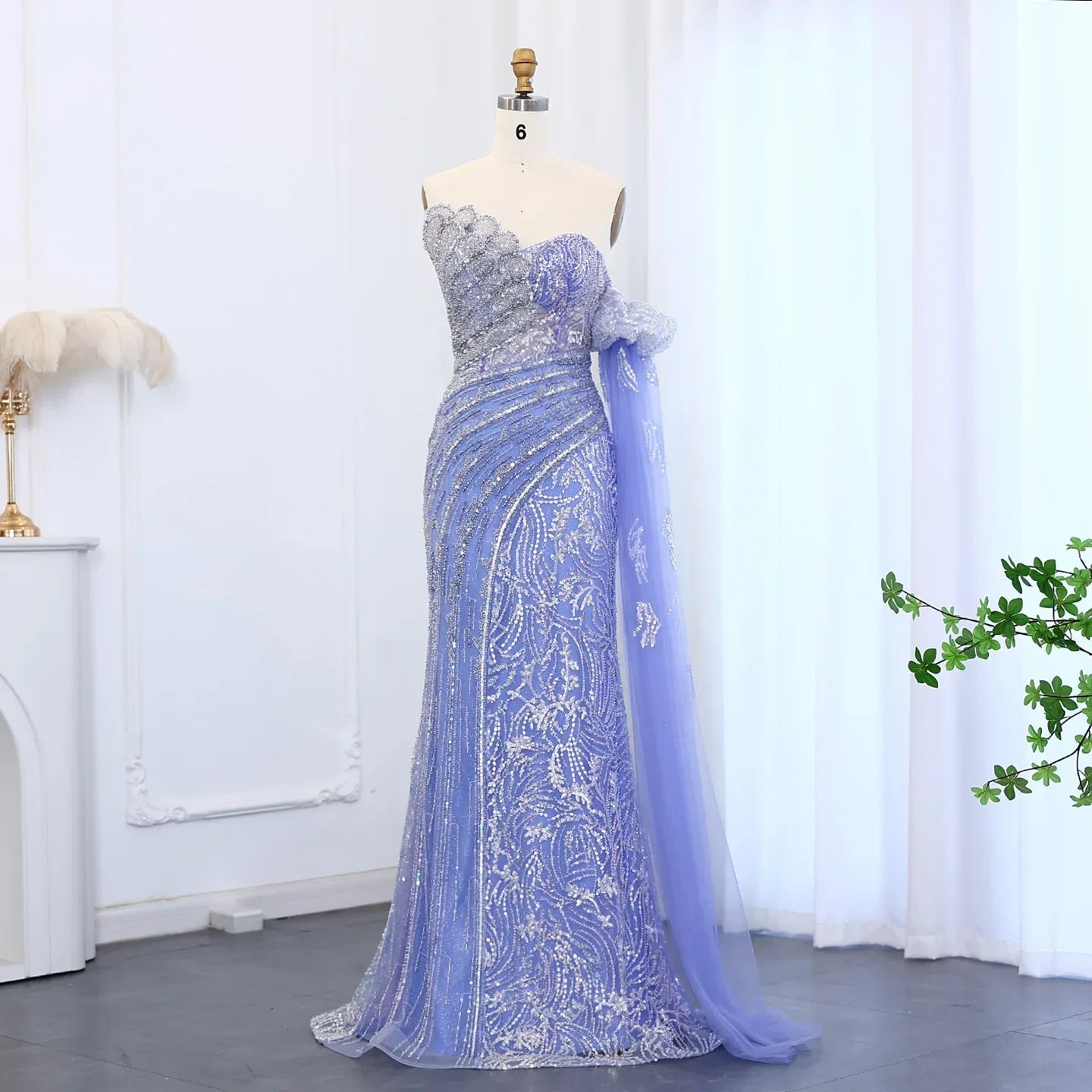 Mermaid Cape Sleeve Scalloped Green Evening Dress