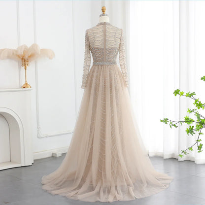 Champagne Mermaid Long Sleeves Dress with Overskirt