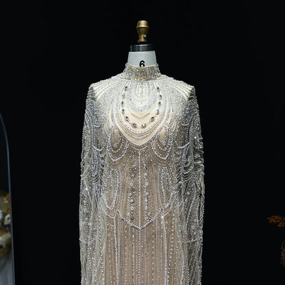 Beaded Nude Kaftan Evening Dress