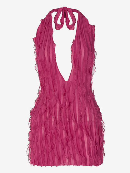 Club Dress For Women Rose V-Neck Sleeveless Sexy Mini Dress