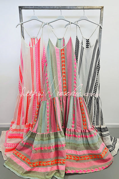 Away on Vacay Ethnic Print A-line Cami Maxi Dress