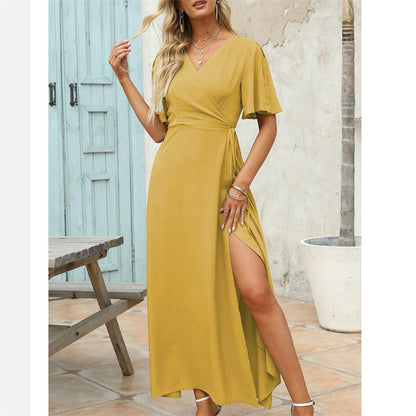 Elegant Bohemian V-Neck Slit Maxi Dress for All Occasions