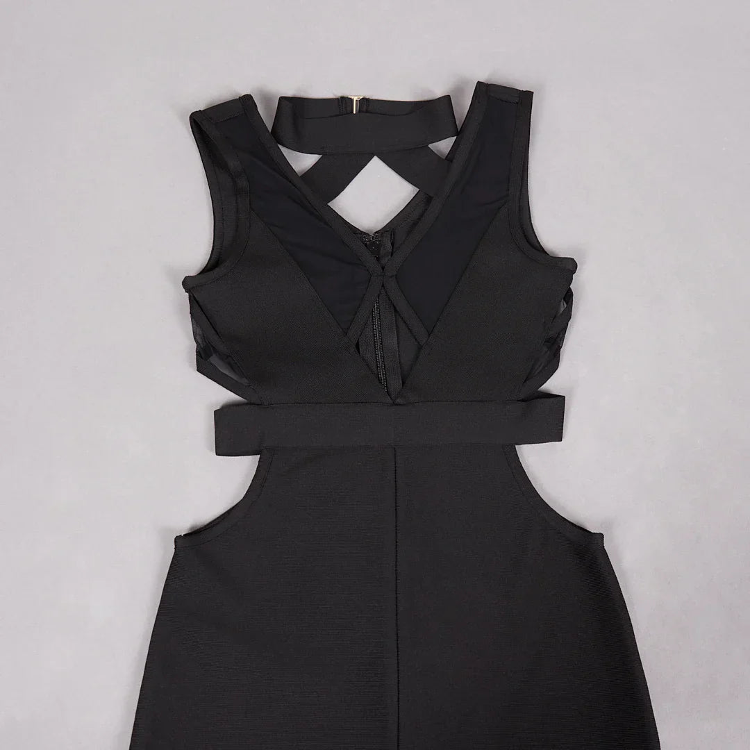 Black Mesh Patchwork Hollow Long Dress