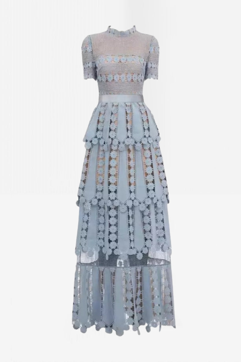 Solid Lace Short Sleeve Midi Dress