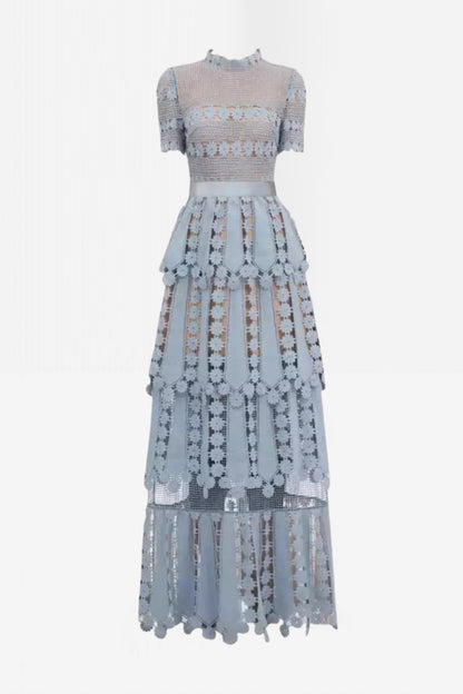 Solid Lace Short Sleeve Midi Dress
