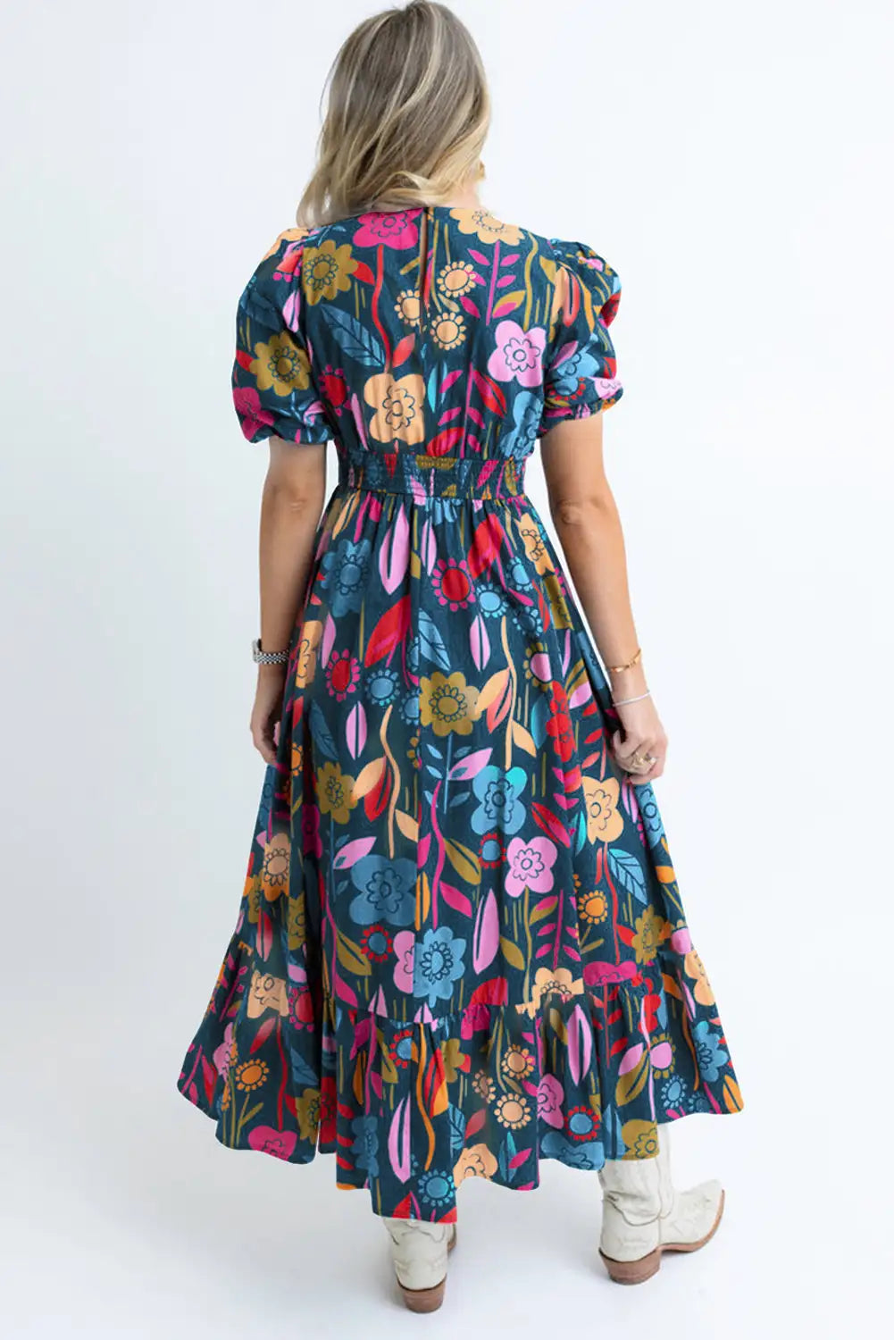 charming green retro floral maxi dress